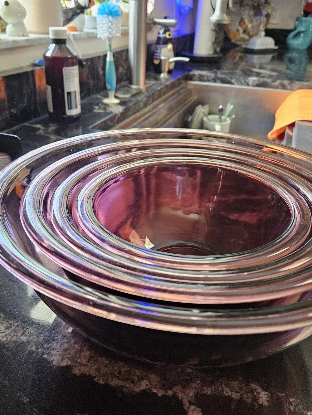 Vintage Pyrex Cranberry Glass Nesting Mixing Bowl Set 4 PC #322 #323 #325 #326